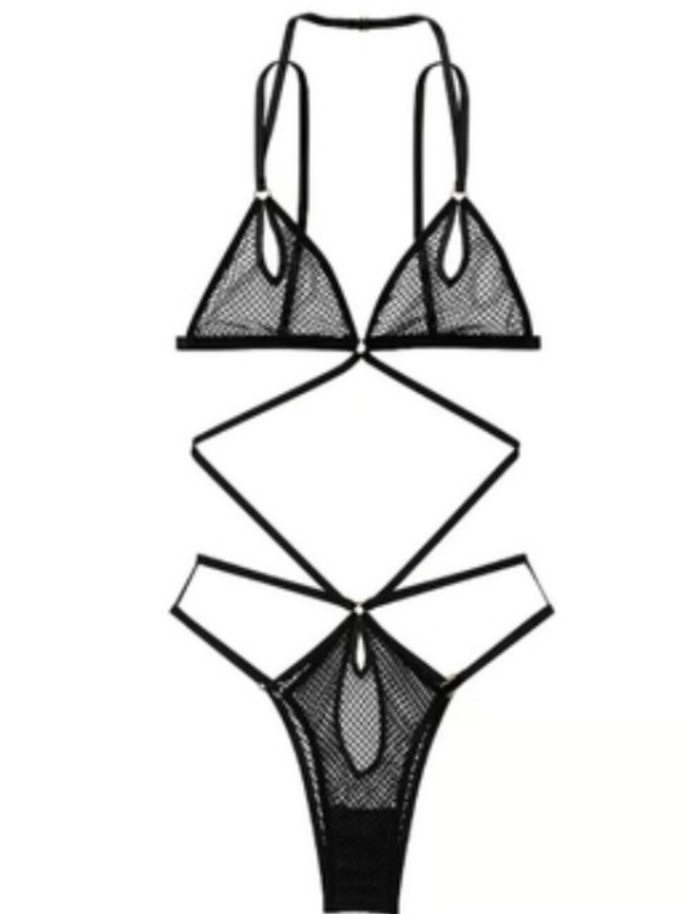Victoria's secret very sexy fishnet unlined strappy teddy lingerie BLACK SMALL